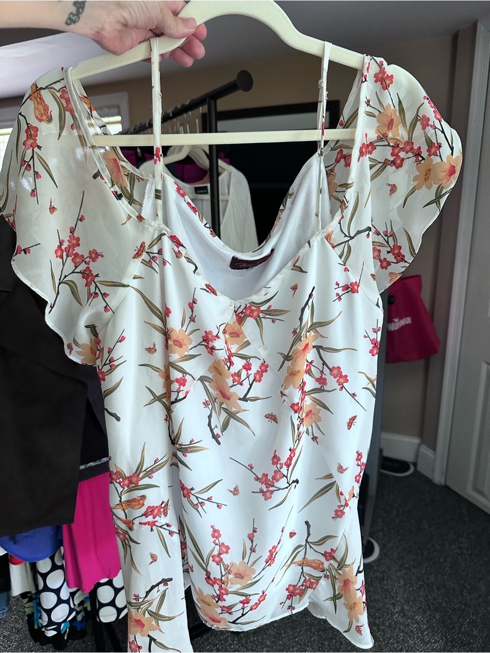 Hanna Nicole Cream Floral Off-Shoulder Blouse with Pink & Peach Blossoms